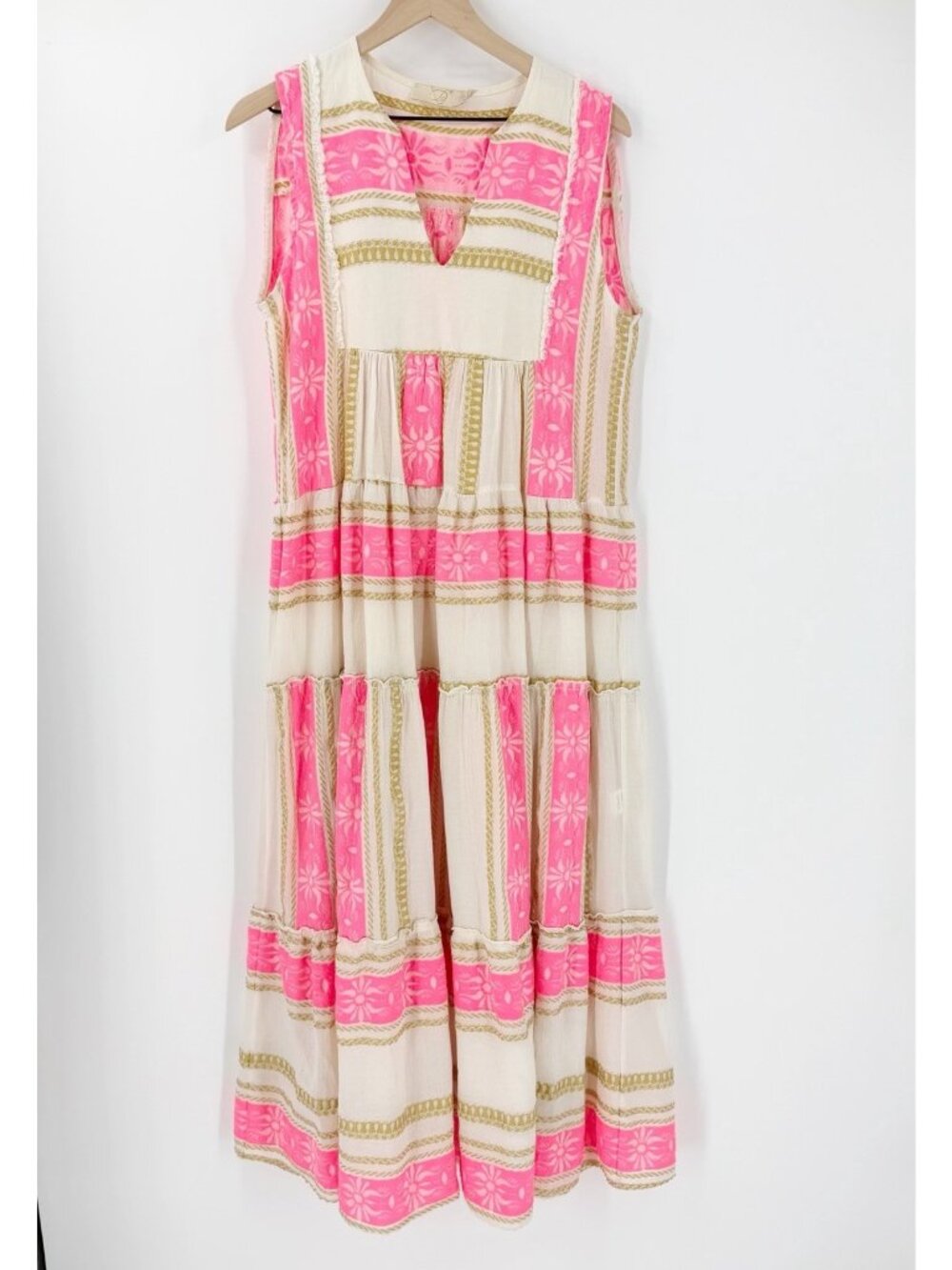 D.S. Cotton Maxi Dress L/XL Swim Cover-Up Beach Vacation Sleeveless Flowy Boho